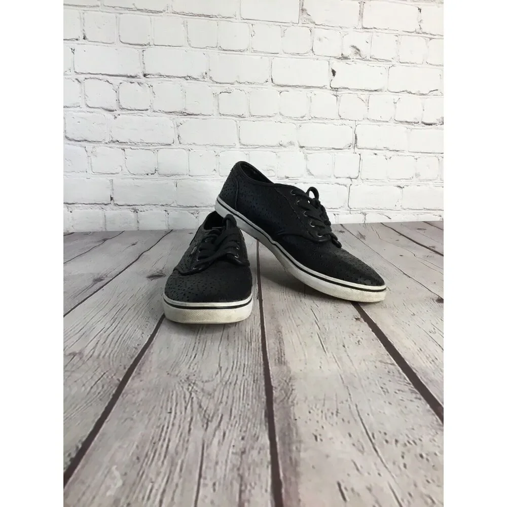 Vans Skate Shoes‎ Sneakers Lace Up Perforated Black Leather Unisex/Womens Sz 7,5